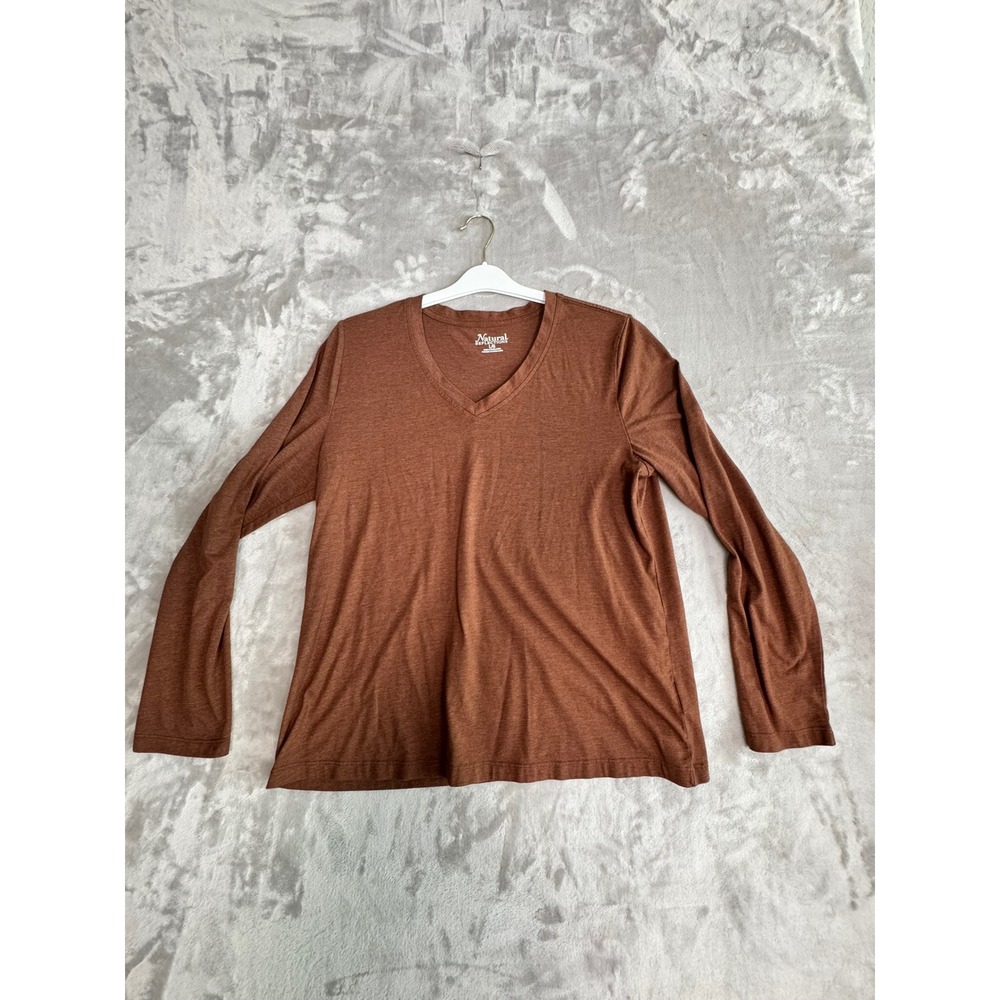 Natural Reflections Women's Brown Long Sleeve‎ V Neck Casual T-Shirt Top L/G